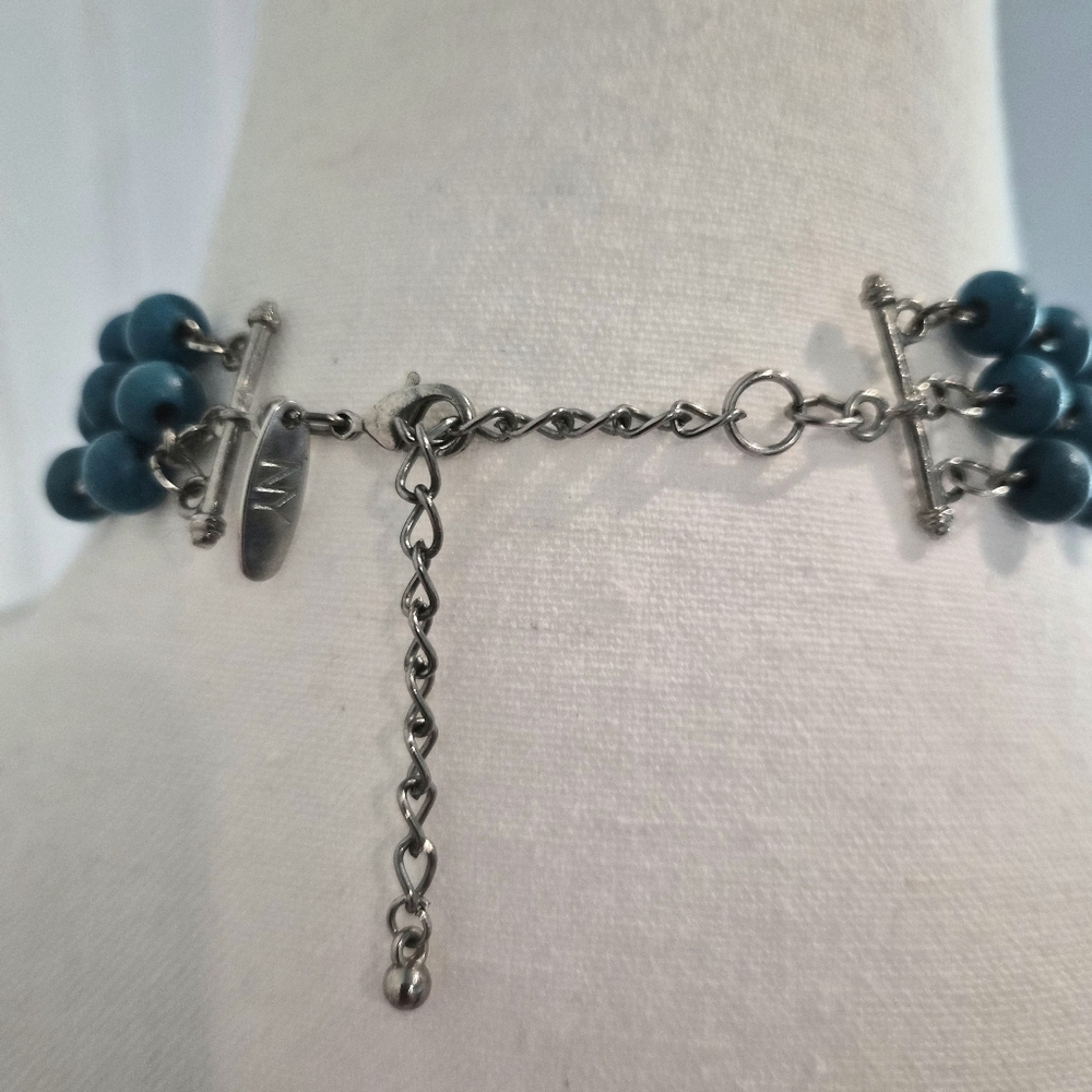 NY & Co. Bright Turquoise Necklace Multi Strand Beaded Shell Layered Adjustable - Picture 6 of 8